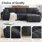 Canapé d'angle en tissu bouclé avec pouf mobile