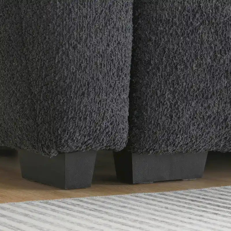 Canapé d'angle en tissu bouclé avec pouf mobile