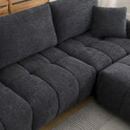 Canapé d'angle en tissu bouclé avec pouf mobile