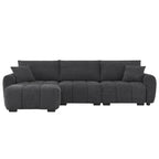 Canapé d'angle en tissu bouclé avec pouf mobile