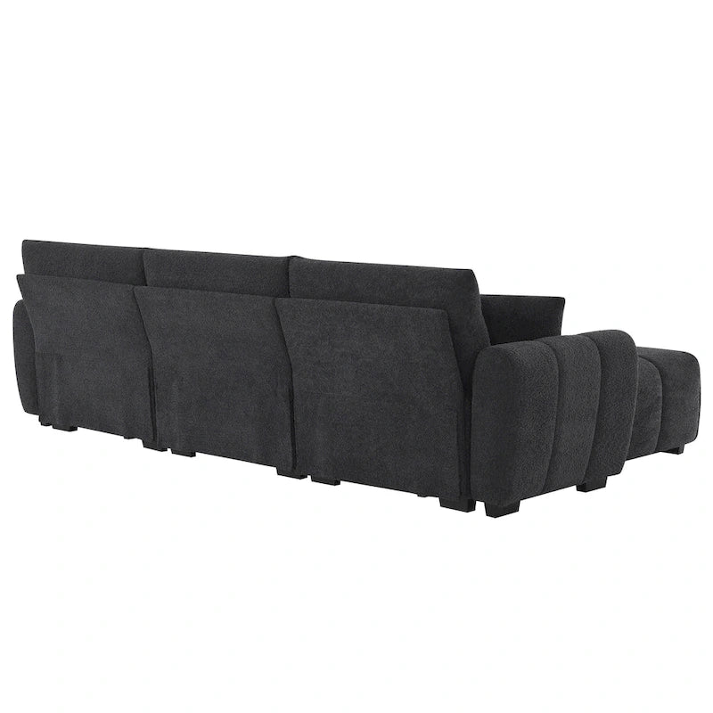Canapé d'angle en tissu bouclé avec pouf mobile