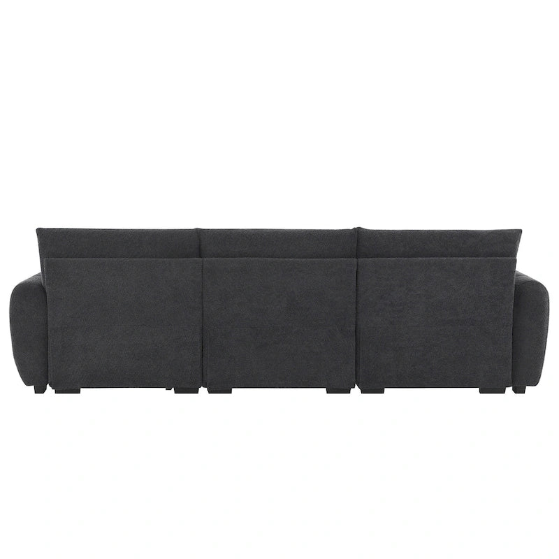 Canapé d'angle en tissu bouclé avec pouf mobile