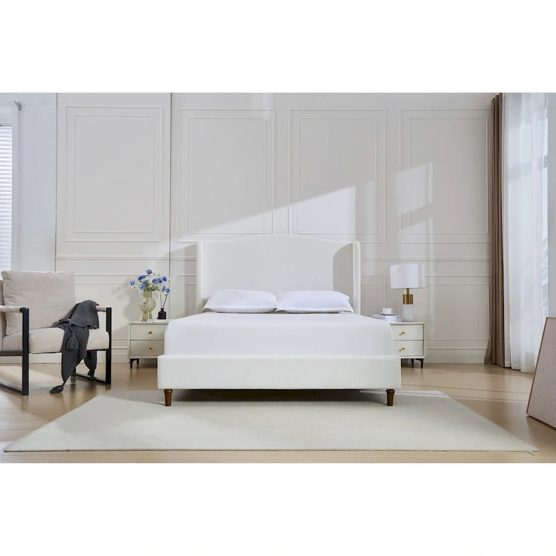 Lit King à dossier d'oreille rembourré | Tête de lit Camelback de 54 po | Chenille crème | 450 kg