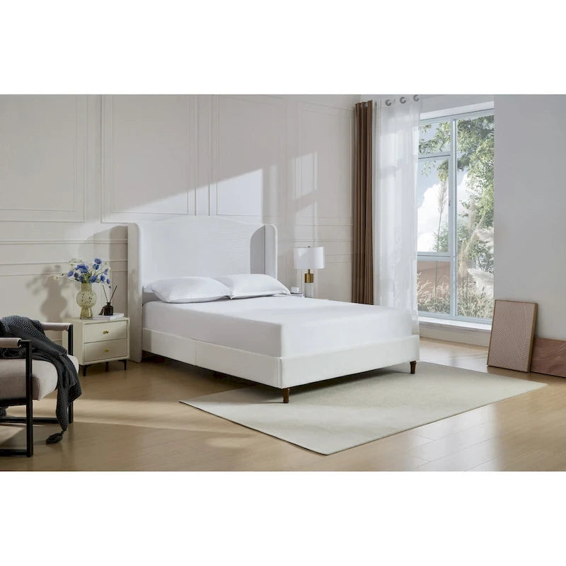 Lit King à dossier d'oreille rembourré | Tête de lit Camelback de 54 po | Chenille crème | 450 kg