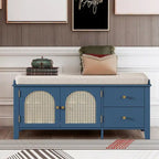 Banc de rangement à chaussures rétro avec tiroirs et coussin pour l'entrée ou le salon