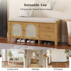 Banc de rangement à chaussures rétro avec tiroirs et coussin pour l'entrée ou le salon