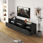 Meuble TV 180 cm | 3 étagères ouvertes et 3 tiroirs | Noir | Panneau haute densité | Compatible TV jusqu'à 80 pouces