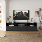 Meuble TV 180 cm | 3 étagères ouvertes et 3 tiroirs | Noir | Panneau haute densité | Compatible TV jusqu'à 80 pouces