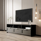 Meuble TV 180 cm | 3 étagères ouvertes et 3 tiroirs | Noir | Panneau haute densité | Compatible TV jusqu'à 80 pouces