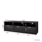 Meuble TV 180 cm | 3 étagères ouvertes et 3 tiroirs | Noir | Panneau haute densité | Compatible TV jusqu'à 80 pouces