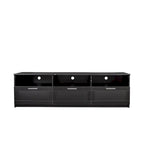 Meuble TV 180 cm | 3 étagères ouvertes et 3 tiroirs | Noir | Panneau haute densité | Compatible TV jusqu'à 80 pouces