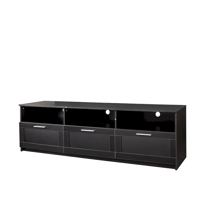 Meuble TV 180 cm | 3 étagères ouvertes et 3 tiroirs | Noir | Panneau haute densité | Compatible TV jusqu'à 80 pouces