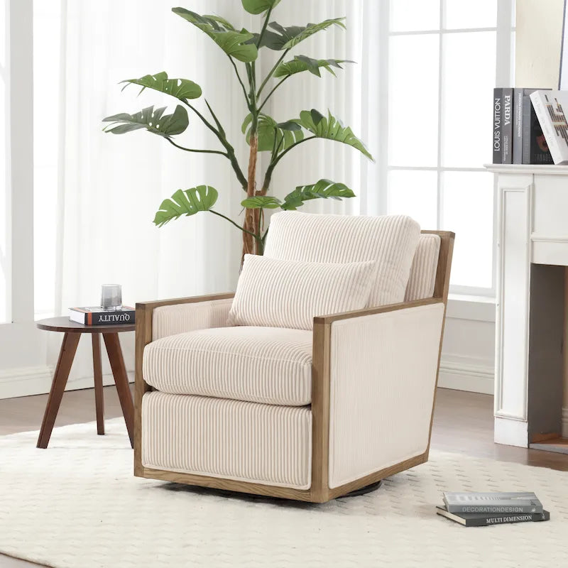 Fauteuil pivotant à 360° | Cadre en bois dur | Rembourrage en mousse | 136 kg | 68 cm H