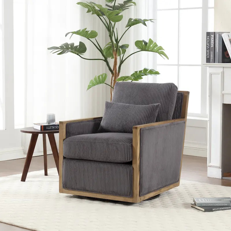 Fauteuil pivotant à 360° | Cadre en bois dur | Rembourrage en mousse | 136 kg | 68 cm H