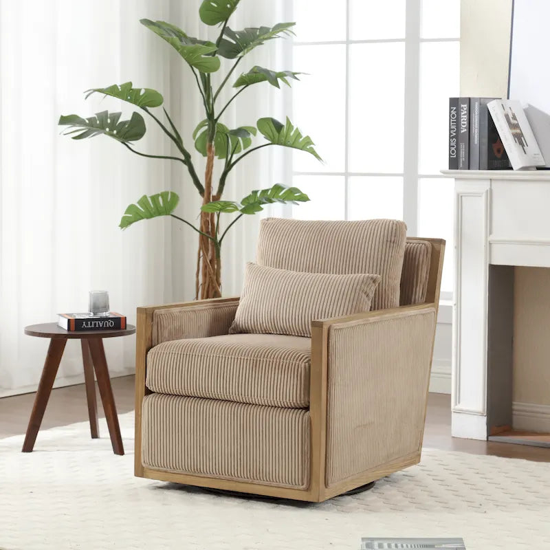 Fauteuil pivotant à 360° | Cadre en bois dur | Rembourrage en mousse | 136 kg | 68 cm H