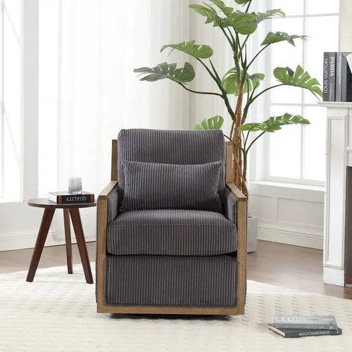 Fauteuil pivotant à 360° | Cadre en bois dur | Rembourrage en mousse | 136 kg | 68 cm H