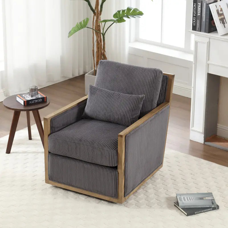 Fauteuil pivotant à 360° | Cadre en bois dur | Rembourrage en mousse | 136 kg | 68 cm H
