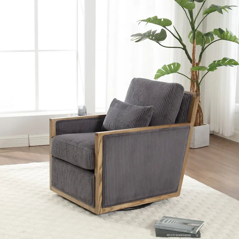 Fauteuil pivotant à 360° | Cadre en bois dur | Rembourrage en mousse | 136 kg | 68 cm H