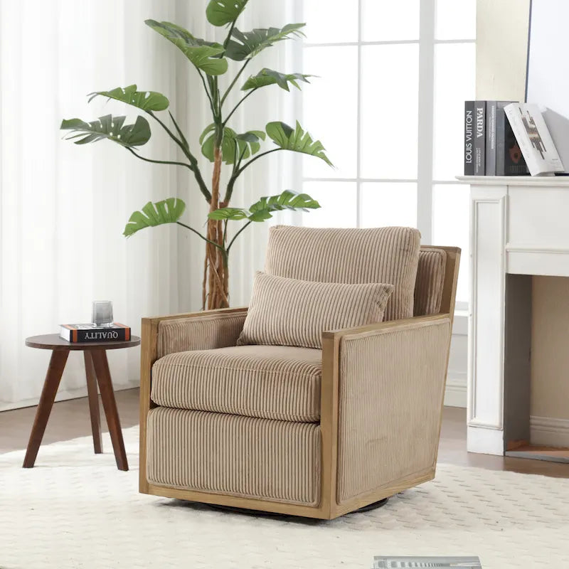 Fauteuil pivotant à 360° | Cadre en bois dur | Rembourrage en mousse | 136 kg | 68 cm H