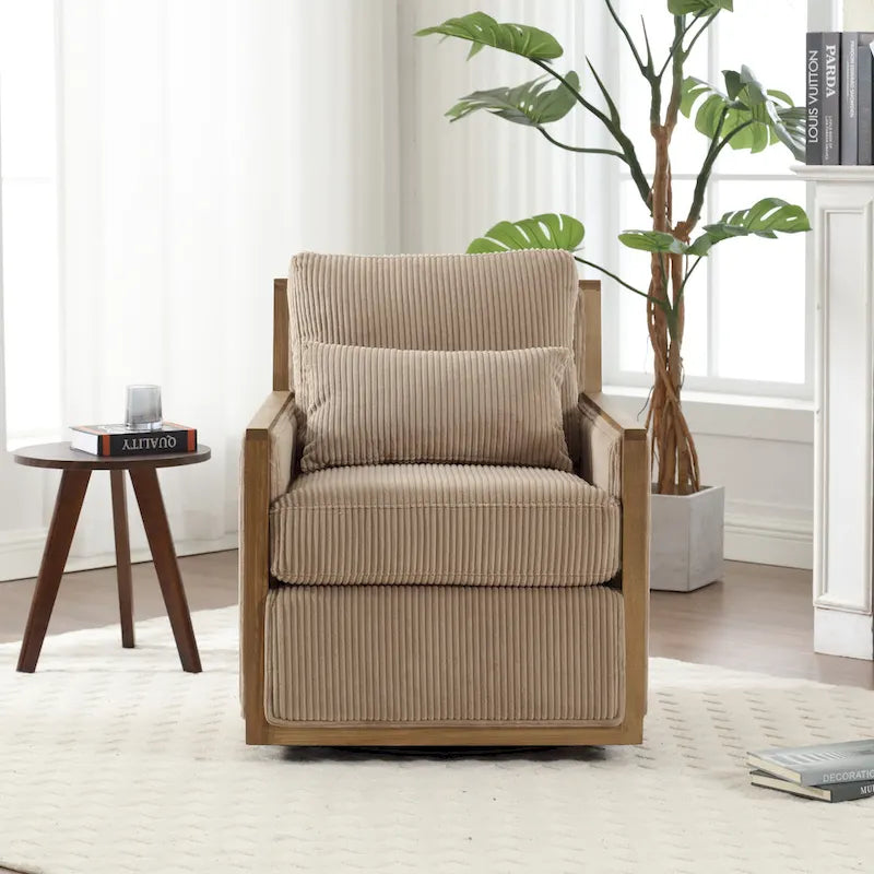 Fauteuil pivotant à 360° | Cadre en bois dur | Rembourrage en mousse | 136 kg | 68 cm H