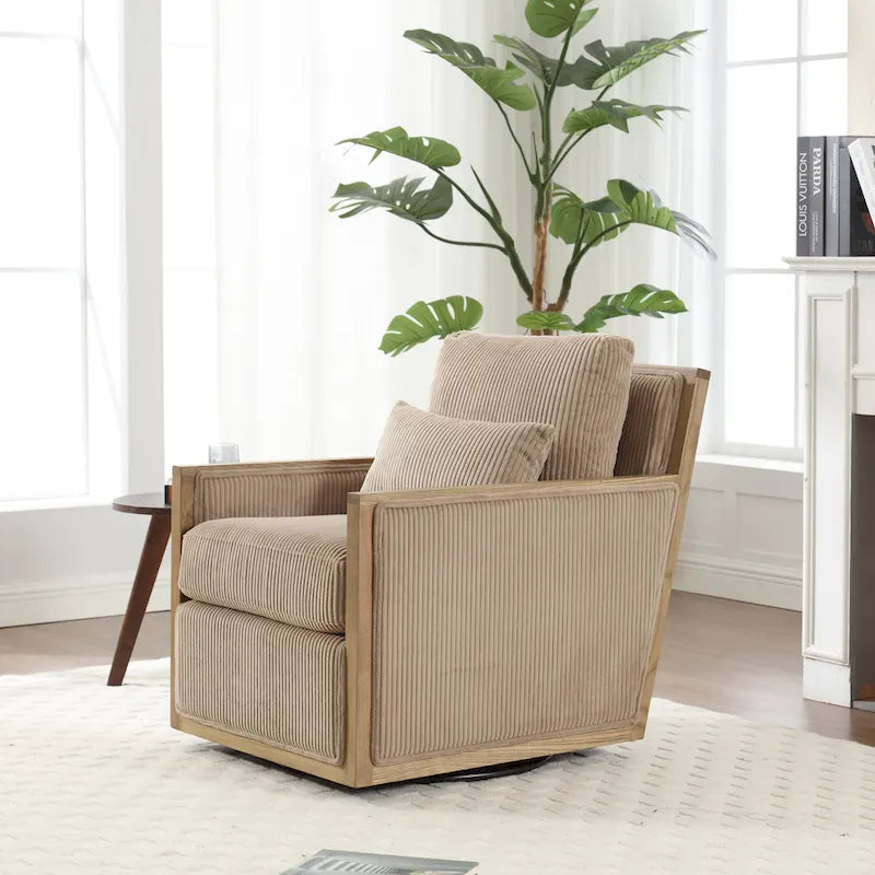 Fauteuil pivotant à 360° | Cadre en bois dur | Rembourrage en mousse | 136 kg | 68 cm H