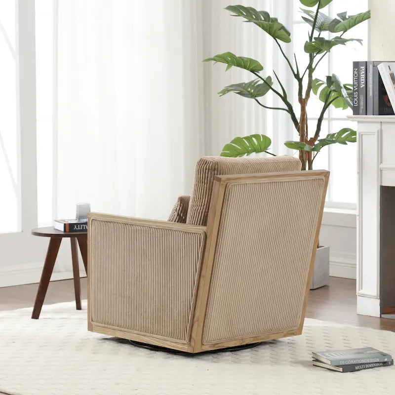 Fauteuil pivotant à 360° | Cadre en bois dur | Rembourrage en mousse | 136 kg | 68 cm H