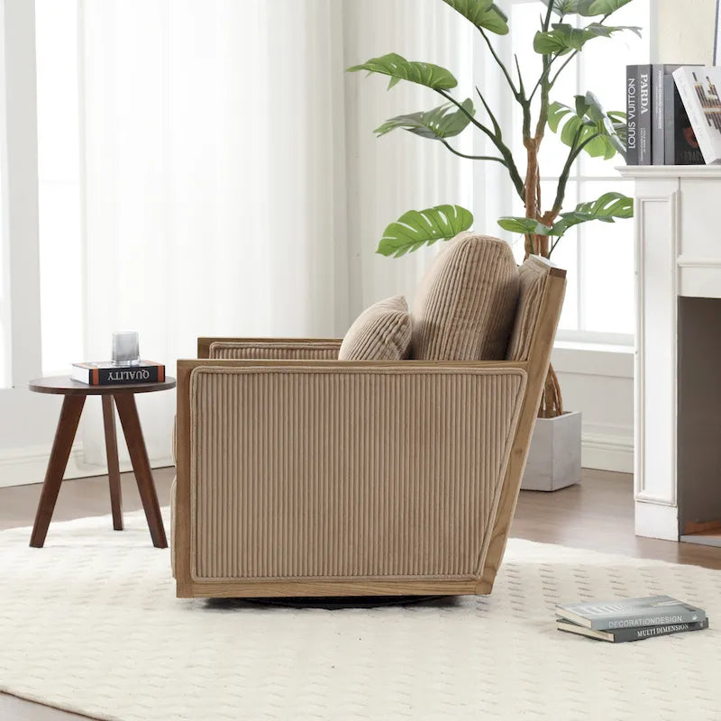 Fauteuil pivotant à 360° | Cadre en bois dur | Rembourrage en mousse | 136 kg | 68 cm H