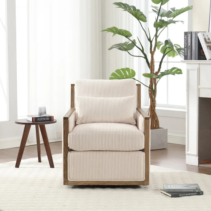 Fauteuil pivotant à 360° | Cadre en bois dur | Rembourrage en mousse | 136 kg | 68 cm H