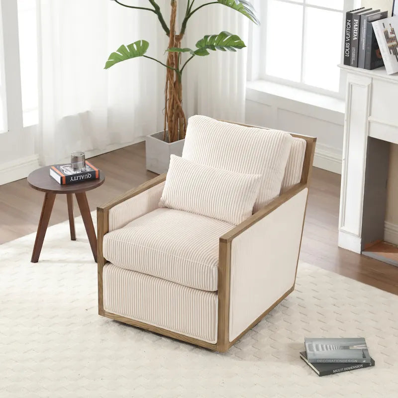 Fauteuil pivotant à 360° | Cadre en bois dur | Rembourrage en mousse | 136 kg | 68 cm H