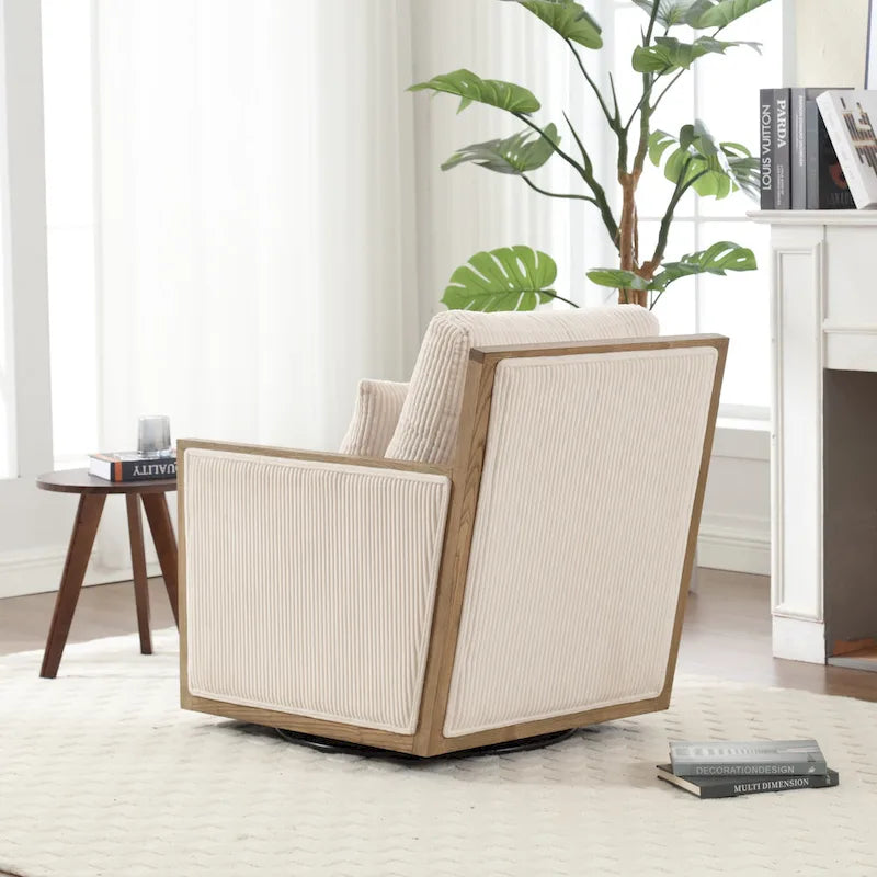 Fauteuil pivotant à 360° | Cadre en bois dur | Rembourrage en mousse | 136 kg | 68 cm H