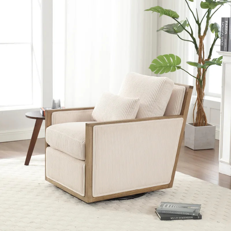 Fauteuil pivotant à 360° | Cadre en bois dur | Rembourrage en mousse | 136 kg | 68 cm H