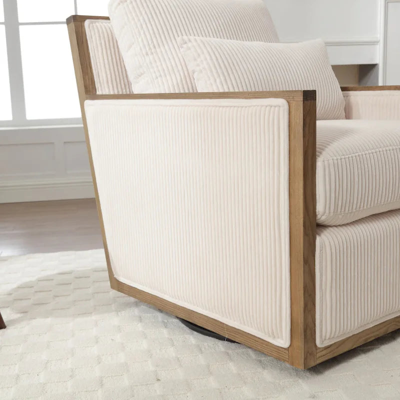 Fauteuil pivotant à 360° | Cadre en bois dur | Rembourrage en mousse | 136 kg | 68 cm H