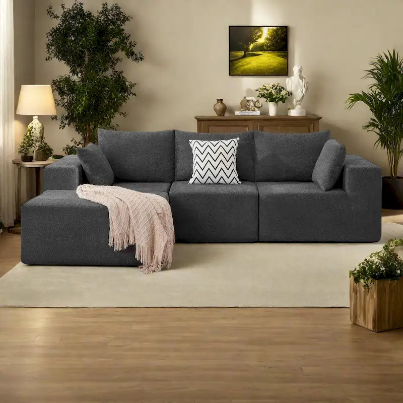 Canapé sectionnel modulaire en tissu 103 avec sièges profonds, canapé d'angle en L et chaise longue, aucun assemblage requis