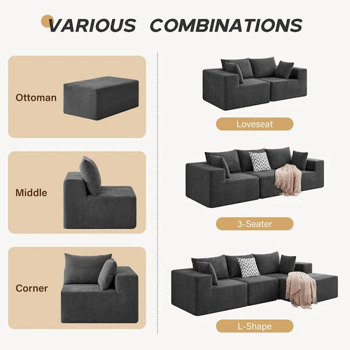 Canapé sectionnel modulaire en tissu 103 avec sièges profonds, canapé d'angle en L et chaise longue, aucun assemblage requis