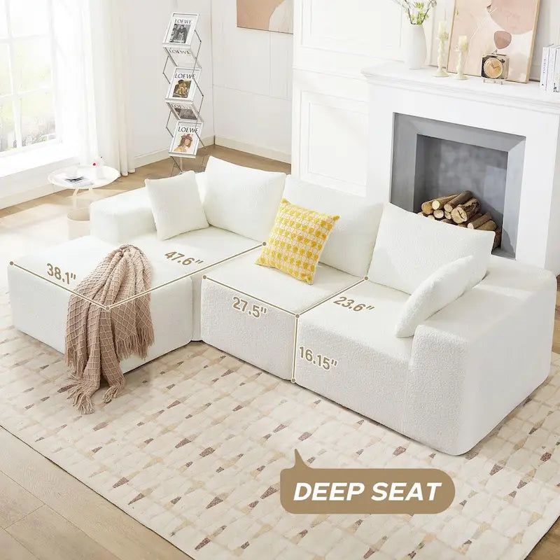 Canapé sectionnel modulaire en tissu 103 avec sièges profonds, canapé d'angle en L et chaise longue, aucun assemblage requis