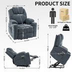 Fauteuil inclinable releveur | Massage 8 points | Chaleur lombaire | Double USB | Porte-gobelets en acier | Bleu