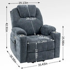 Fauteuil inclinable releveur | Massage 8 points | Chaleur lombaire | Double USB | Porte-gobelets en acier | Bleu