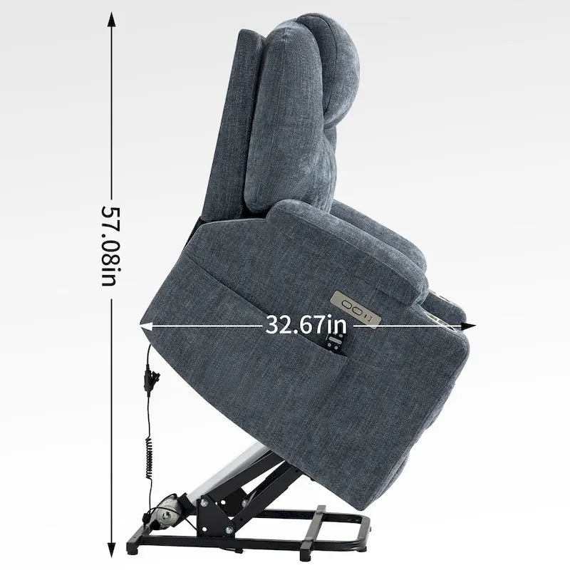 Fauteuil inclinable releveur | Massage 8 points | Chaleur lombaire | Double USB | Porte-gobelets en acier | Bleu
