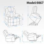 Fauteuil inclinable releveur | Massage 8 points | Chaleur lombaire | Double USB | Porte-gobelets en acier | Bleu