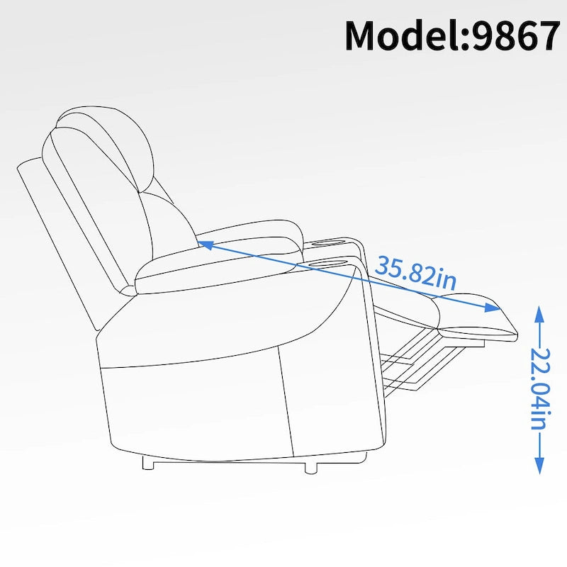 Fauteuil inclinable releveur | Massage 8 points | Chaleur lombaire | Double USB | Porte-gobelets en acier | Bleu