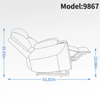 Fauteuil inclinable releveur | Massage 8 points | Chaleur lombaire | Double USB | Porte-gobelets en acier | Bleu
