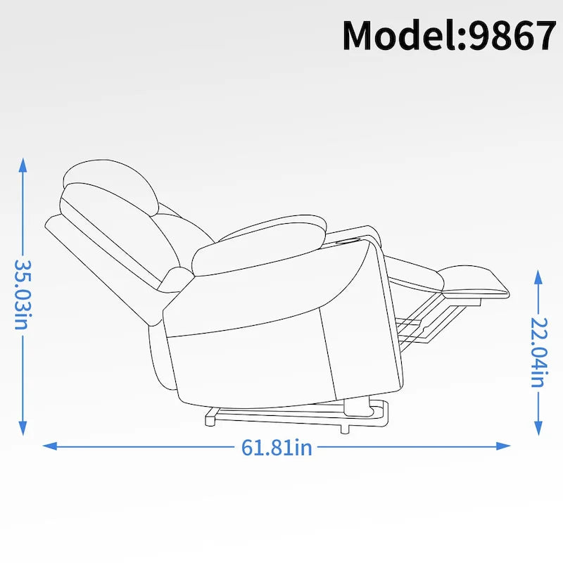 Fauteuil inclinable releveur | Massage 8 points | Chaleur lombaire | Double USB | Porte-gobelets en acier | Bleu