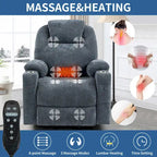Fauteuil inclinable releveur | Massage 8 points | Chaleur lombaire | Double USB | Porte-gobelets en acier | Bleu