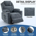 Fauteuil inclinable releveur | Massage 8 points | Chaleur lombaire | Double USB | Porte-gobelets en acier | Bleu