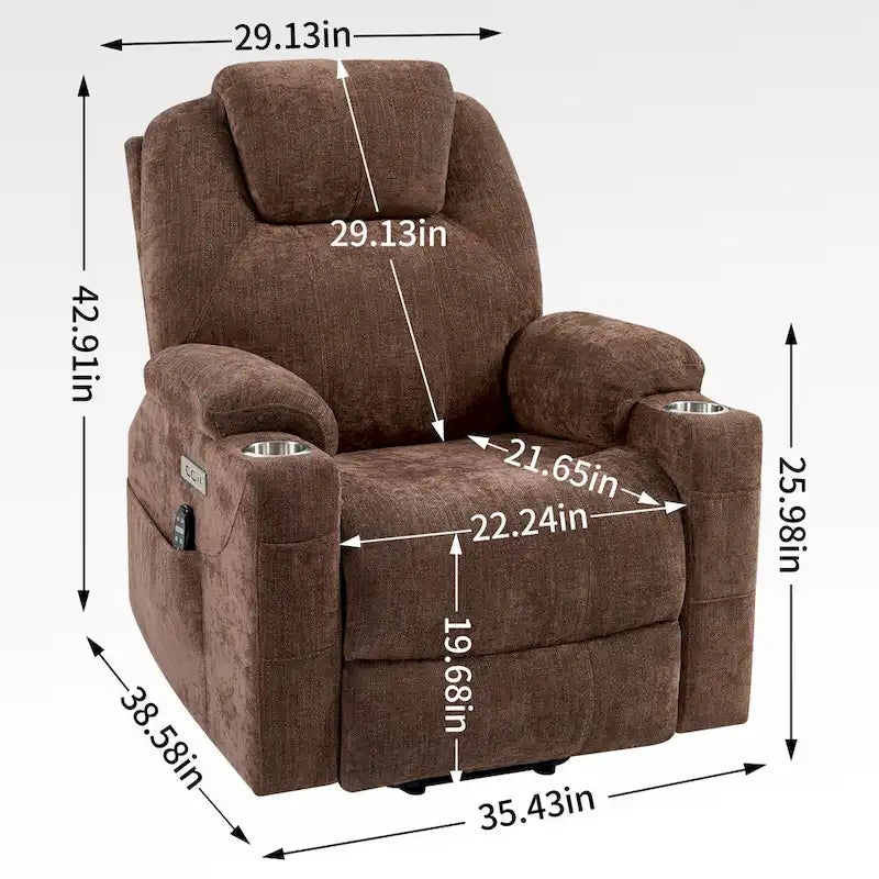 Fauteuil inclinable releveur | Massage 8 points | Chaleur lombaire | Double USB | Porte-gobelets en acier | Bleu