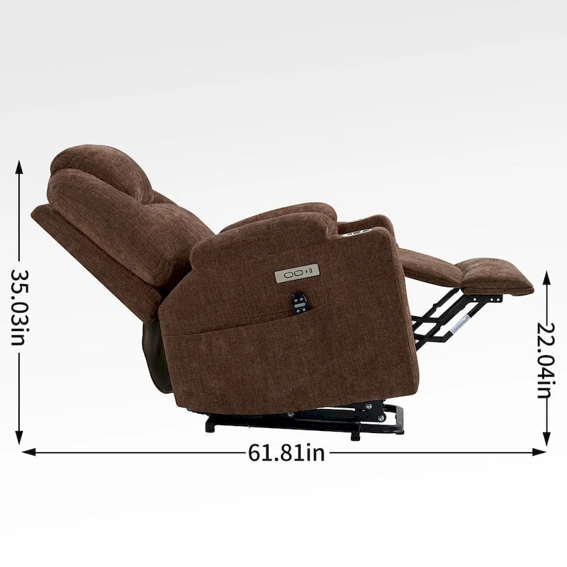 Fauteuil inclinable releveur | Massage 8 points | Chaleur lombaire | Double USB | Porte-gobelets en acier | Bleu