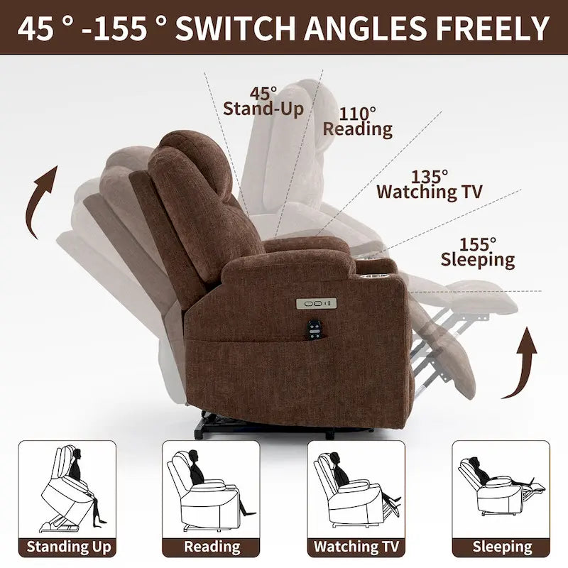 Fauteuil inclinable releveur | Massage 8 points | Chaleur lombaire | Double USB | Porte-gobelets en acier | Bleu