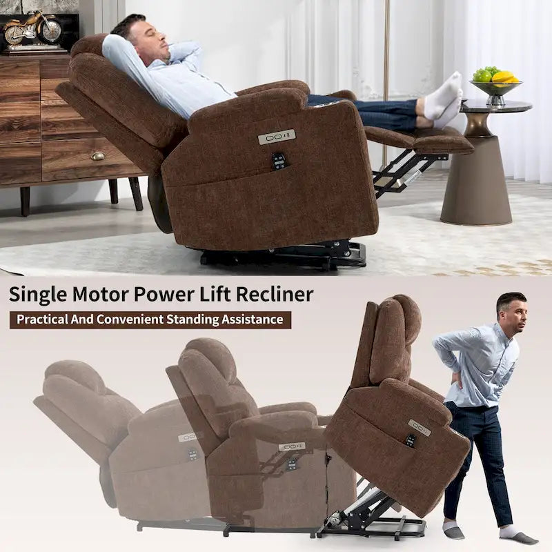 Fauteuil inclinable releveur | Massage 8 points | Chaleur lombaire | Double USB | Porte-gobelets en acier | Bleu