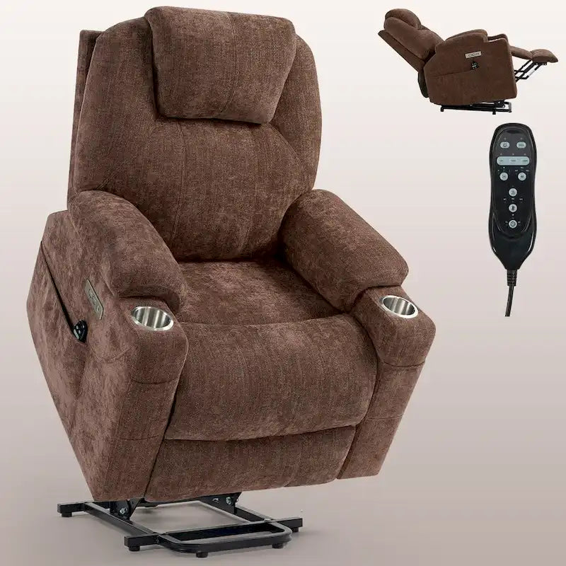 Fauteuil inclinable releveur | Massage 8 points | Chaleur lombaire | Double USB | Porte-gobelets en acier | Bleu