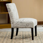 Fauteuil d'appoint rembourré à motifs de texte français | Taupe et crème | Pieds expresso | 59 cm L